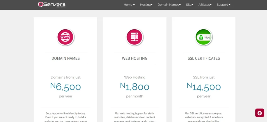 Qservers affordable web hosting service in nigeria