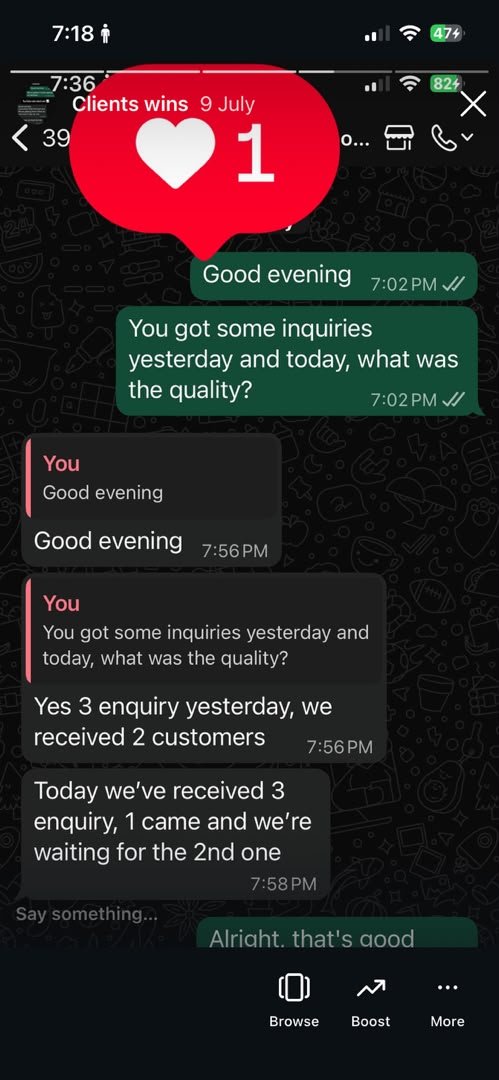 WhatsApp message from a client